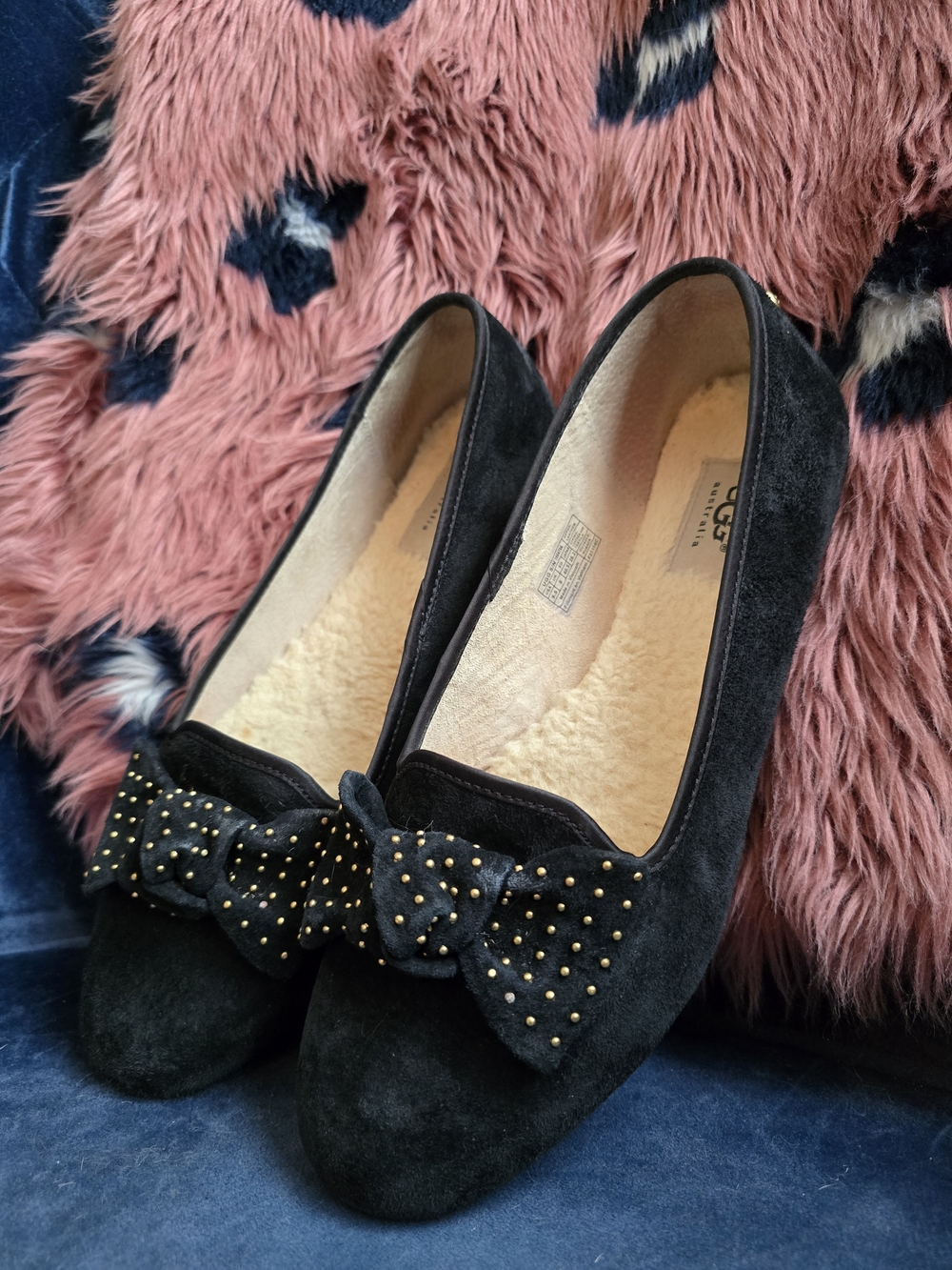 UGG Black Suede Bow Accent Ballet Flats